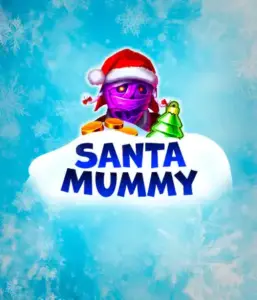  Discover the quirky "Santa Mummy" slot game by Belatra, highlighting a Santa-clad mummy decked out in festive holiday attire. This vibrant image captures the mummy with a vivid purple hue, wearing a Santa hat, surrounded by snowy blue with icy snowflakes. The game's title, "Santa Mummy," is boldly written in large, frost-like blue letters.