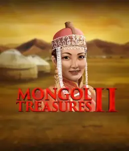 Explore the rich heritage of Mongolia with the Mongol Treasures 2 game by Endorphina, showcasing a graceful Mongolian woman adorned in traditional attire against a golden Mongolian steppe backdrop. This graphic captures the essence of Mongolian history, offering a unique gaming experience. 